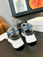 CHLOÉ NAMA WEDGE SANDALS IN GREY FABRIC AND WHITE RUBBER