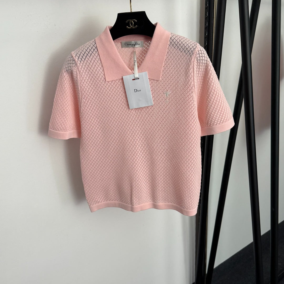 DIOR 26S SHORT-SLEEVE CUT-OUT KNIT TOP 1107
