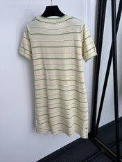CHANEL 26S STRIPED KNIT SHORT-SLEEVE DRESS 1372