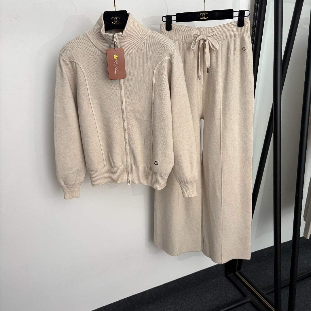 LORO PIANA 26S KNIT ZIP-UP JACKET & WIDE-LEG PANTS SET 860