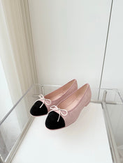 BALLET FLAT IN BABY PINK MIX BLACK SUEDE