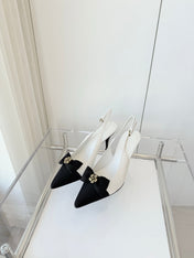 SLINGBACKS 80 MM IN WHITE CALFSKIN AND BLACK CANVAS