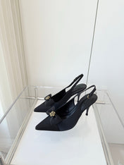 SLINGBACKS 80 MM IN BLACK CALFSKIN MIX CANVAS