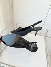 SLINGBACKS 80 MM IN BLACK CALFSKIN MIX CANVAS