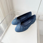 CHANEL 26S BALLET FLATS IN BLUE DENIM WITH BOW