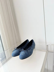 CHANEL 26S BALLET FLATS IN BLUE DENIM WITH BOW
