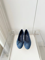 CHANEL 26S BALLET FLATS IN BLUE DENIM WITH BOW