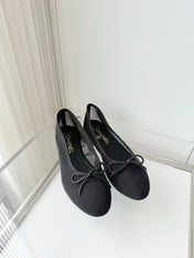 CHANEL 26S BALLET FLATS IN BLACK MESH TOE CAP AND BOW