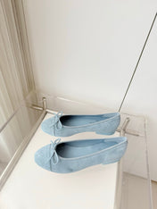 CHANEL 26S BALLET FLATS IN LIGHT BLUE SUEDE WITH BOW