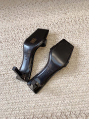 HIGH MULES WITH SQUARE TOE IN BLACK GLOSSY CALFSKIN