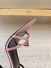 STRAPPY HIGH HEEL SANDALS IN PINK SILK