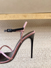 STRAPPY HIGH HEEL SANDALS IN PINK SILK