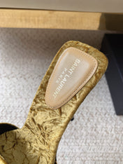 HIGH HEEL SLIDES IN SAND YELLOW VELVET
