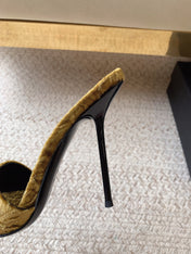 HIGH HEEL SLIDES IN SAND YELLOW VELVET