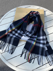 CHECK SCARF 200 CM IN BLACK MIX DOVE GRAY CASHMERE 394751