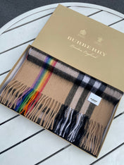 CHECK SCARF 200 CM IN CAMEL BEIGE MIX BLACK CASHMERE 394753