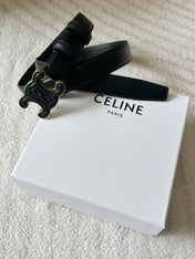 TRIOMPHE BELT 24MM IN BLACK CALFSKIN WITH LEATHER BUCKLE GOLD HARDWARE