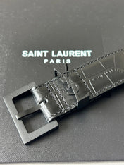 YSL 25S BELT 30 MM IN BLACK CROCODILE-EMBOSSED LEATHER 543667