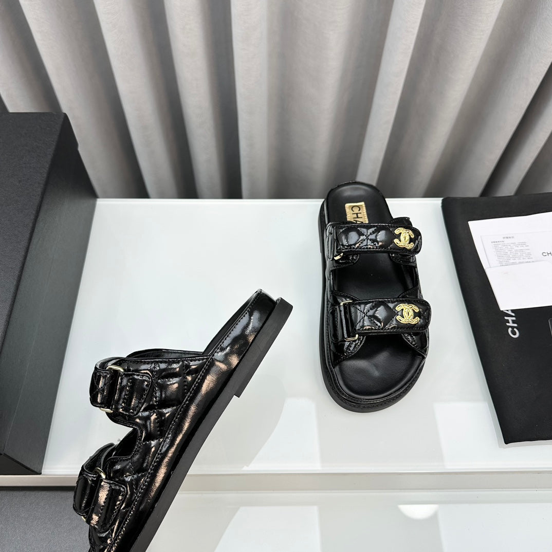 DAD SANDALS BLACK PATENT LAMBSKIN MULES