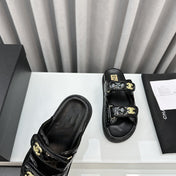 DAD SANDALS BLACK PATENT LAMBSKIN MULES