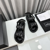 dad sandals black denim mules