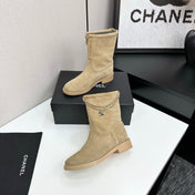 CHANEL 25S SHORT BOOTS IN LIGHT GOLD SUEDE SILVER HARDWARE