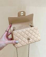 CHANEL 25S FLAP BAG 20 CM IN LIGHT BEIGE LAMBSKIN WITH GOLD HARDWARE