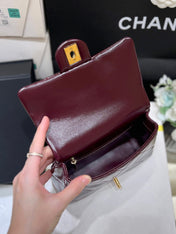 CHANEL TOP HANDLE 19 IN WINE RED LAMBSKIN GOLD HARDWARE