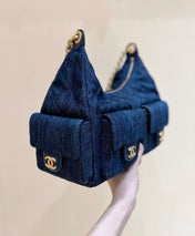 CHANEL 25S MEDIUM HOBO BAG 31 IN DARK BLUE DENIM GOLD HARDWARE
