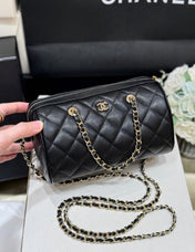 CHANEL 25S MINI BOWLING BAG 18 IN BLACK CALFSKIN GOLD HARDWARE