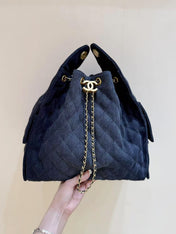 CC 25 HANDBAG 40 IN BLACK DENIM GOLD HARDWARE