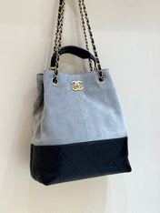 CHANEL 25S SHOPPING BAG 33 IN GREY AND BLACK SUEDE CALFSKIN
