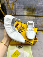 FENDI FILO BALLET IN WHITE LAMBSKIN WITH GOLD HARDWARE