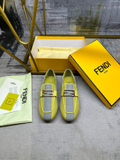 FENDI BAGUETTE LOAFERS IN GREY MIX LEMON YELLOW CANVAS GOLD HARDWARE