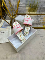 DIOR 26S DWAY SLIDE FLOWER EDITION IN PINK MIX WHITE FABRIC