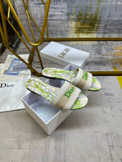 DIOR 26S DWAY SLIDE FLOWER EDITION IN GREEN FABRIC