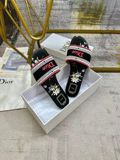 DIOR 26S DWAY SLIDE FLOWER EDITION IN BLACK FABRIC
