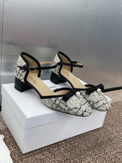 BALLET SLINGBACK PUMP IN WHITE MIX BLACK EMBROIDERED CANNAGE TWEED 35 MM