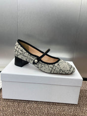 D-RAMOUR BALLET FLATS IN WHITE MIX BLACK EMBROIDERED CANNAGE TWEED 35 MM