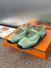 KICHU BALLET FLAT IN GREEN MINT CROCHET KNIT AND CALFSKIN