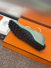 KIGA SNEAKER IN GREEN MINT CROCHET KNIT AND CALFSKIN