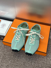 KIGA SNEAKER IN GREEN MINT CROCHET KNIT AND CALFSKIN