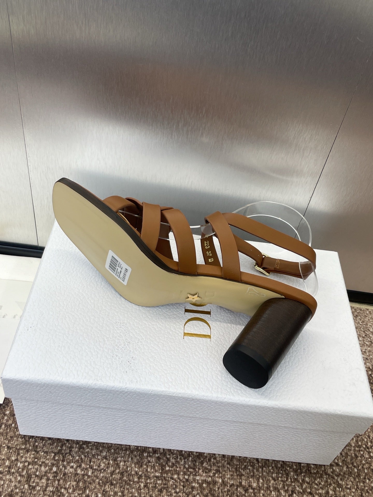 D-CLUB HIGH HEEL SLIDE 25S 80MM IN BROWN CALFSKIN