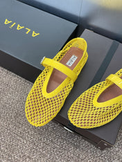 ALAIA MARY JANE FLAT 25S IN YELLOW MESH CALFSKIN
