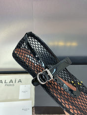 ALAIA MARY JANE FLAT 25S IN BLACK MESH CALFSKIN