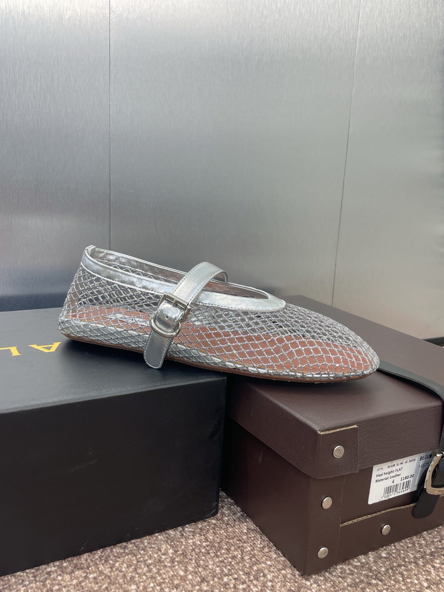 ALAIA MARY JANE FLAT 25S IN SILVER MESH CALFSKIN