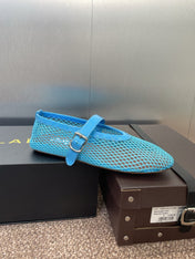 ALAIA MARY JANE FLAT 25S IN BLUE MESH CALFSKIN