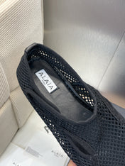 ALAIA MESH MARY JANE BALLET FLATS 25S IN BLACK FABRIC