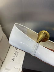 ALAIA BALLET SHOES 25S IN WHITE PATENT LEATHER WITH GOLD HARDWARE