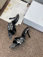 DIOR 25S HIGH HEELS PUNK 85MM IN BLACK WHITE CALFSKIN AND CANVAS